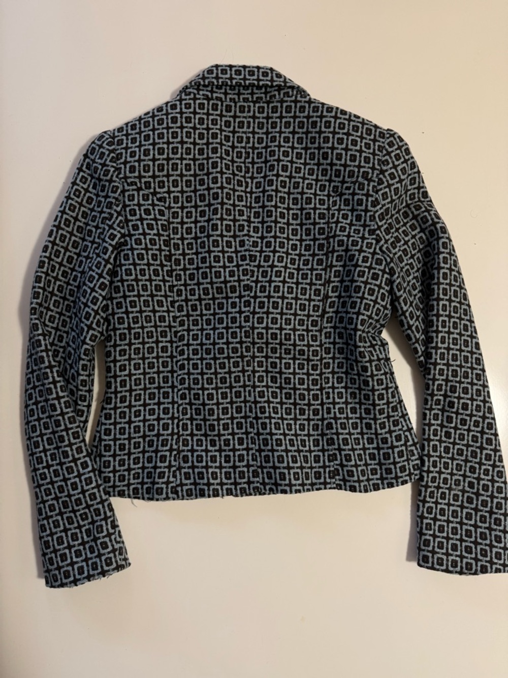 French Chic | Double-Breasted Geometric Print Blazer Jacket - Blue - Picture 8 of 9